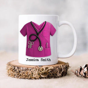 Personalized Scrubs Nurse Mug, 3D Effect Nurse Scrubs Mug, Christmas Mug With Name And Stethoscope, Physician Keepsake Gift, Nurse Uniform