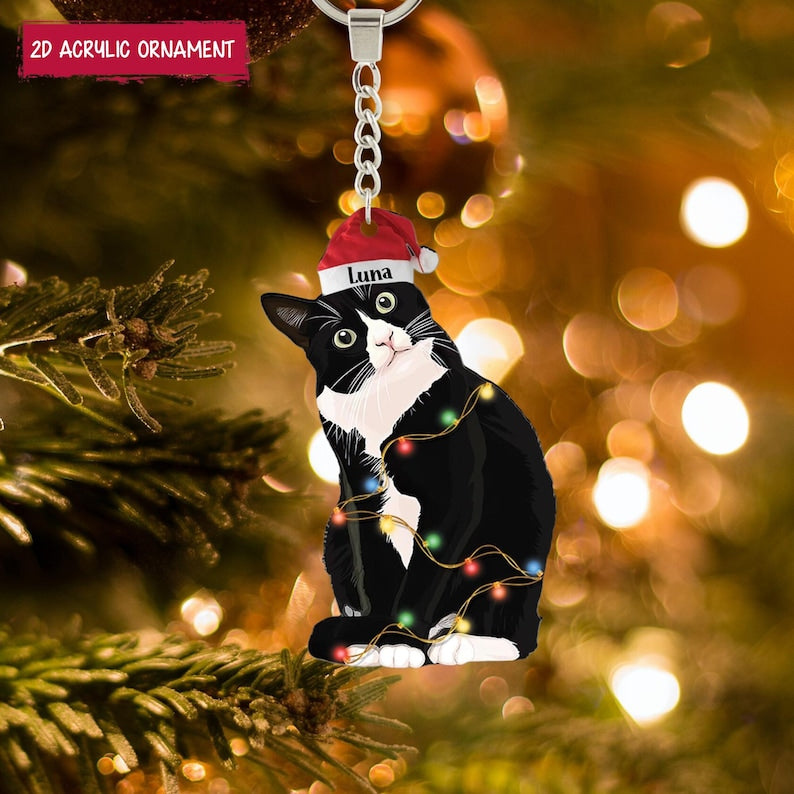 Tuxedo Cat Christmas Ornament, Custom Cat Ornament, Tuxedo Cat Lover Gift, Cat Owner Gift
