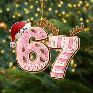 Custom Name 67 Acrylic Ornament, Six Seven Ornament, Personalized Christmas Ornament with Lights and Santa Hat, Fun Christmas Decoration