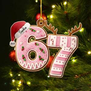 Custom Name 67 Acrylic Ornament, Six Seven Ornament, Personalized Christmas Ornament with Lights and Santa Hat, Fun Christmas Decoration