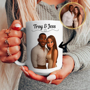 Custom 3D Animated-Style Mug, Personalised Couple Illustration Cup, Unique Couple Gift Idea, Gift for Partner, Cartoon Portrait for Couples