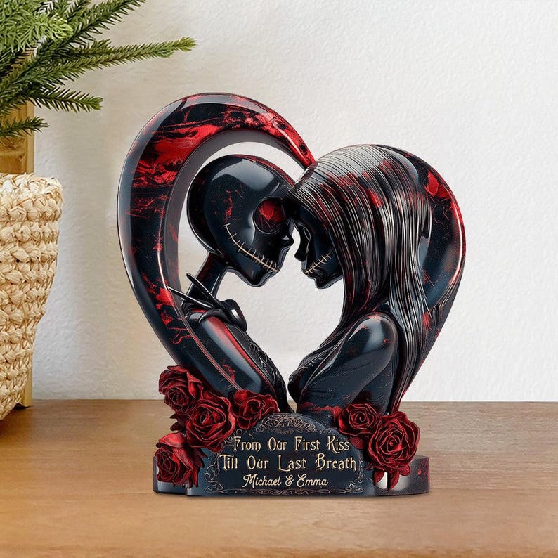 Personalized Gothic Couple Acrylic Plaque Gift, Dark Romantic Decor, Custom Anniversary Sculpture