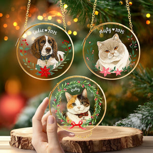 Custom Pet Portrait Glass Ornament, Dog Christmas Ornament, Pet Lover Gift, Pet Memorial Gift, Dog Lover Gift, Pet Christmas Decor