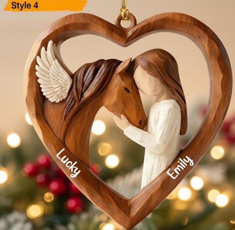 Custom 2D Flat Faux - Wood Girl And Memorial Horse Pet Acrylic Ornament, Loss Of Horse Pet Acrylic Ornament, Custom Horse Pet Keepsake Gift