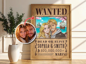 Custom Anime Wanted Poster: Personalized Pirate Portrait, Gift For Couple, Family, Anniversary Gift