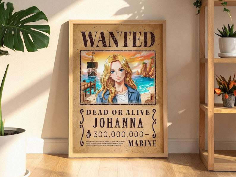 Custom Anime Wanted Poster: Personalized Pirate Portrait, Gift For Couple, Family, Anniversary Gift