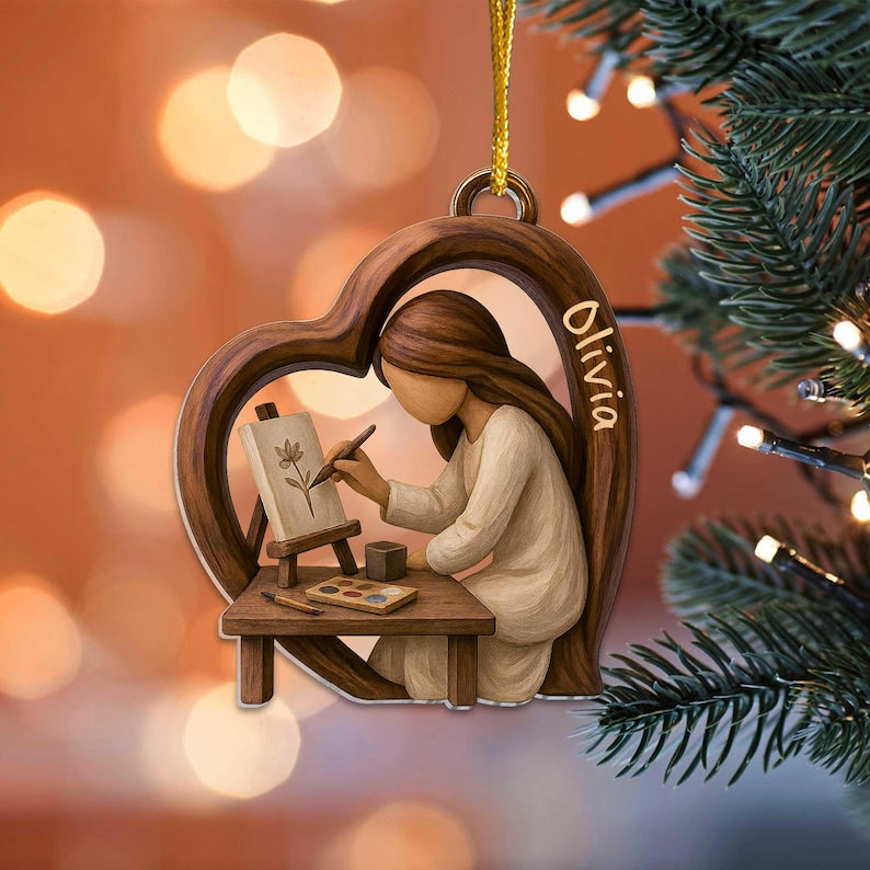 Artist Girl Christmas Ornament 2025, Art Teacher Christmas Gift, Gifts For Artists, Painter Art Keepsake, Christmas Decor For Art Lovers