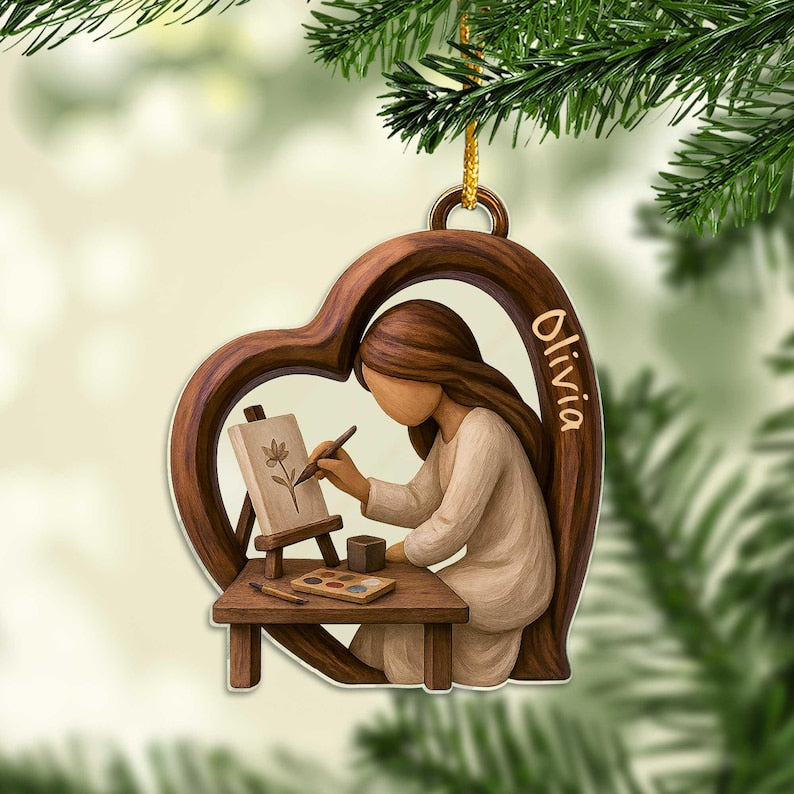 Artist Girl Christmas Ornament 2025, Art Teacher Christmas Gift, Gifts For Artists, Painter Art Keepsake, Christmas Decor For Art Lovers