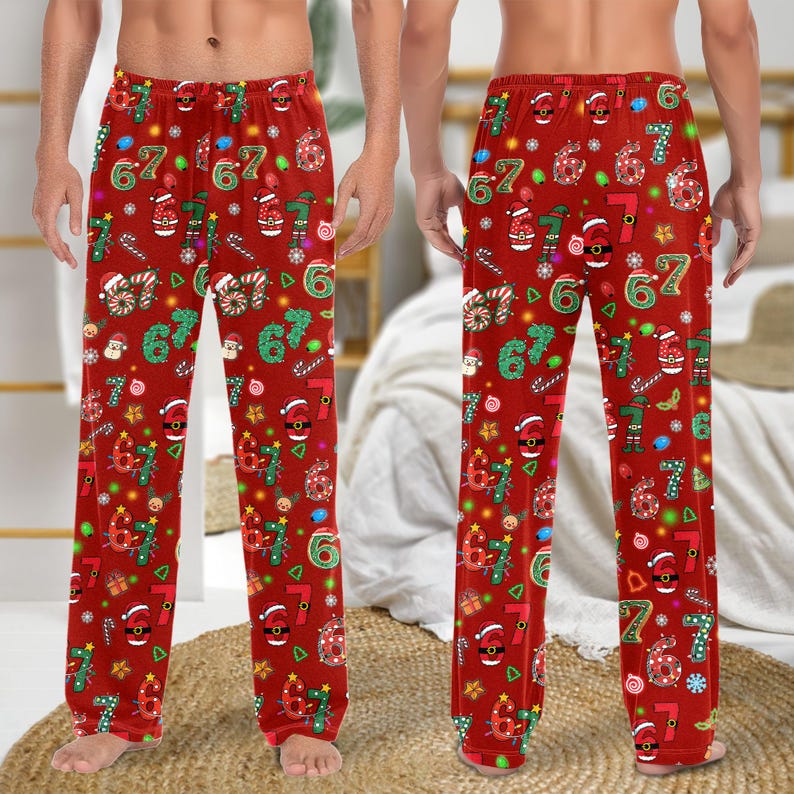 67 Meme Pajamas Pants, Six Seven Christmas Pajama Pants, Christmas Pants, Funny Holiday Loungewear Cozy Unisex Xmas Loungewear