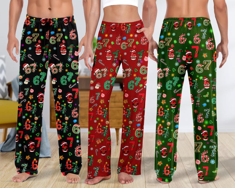 67 Meme Pajamas Pants, Six Seven Christmas Pajama Pants, Christmas Pants, Funny Holiday Loungewear Cozy Unisex Xmas Loungewear il_794xN.7395554532_mruk.jpg