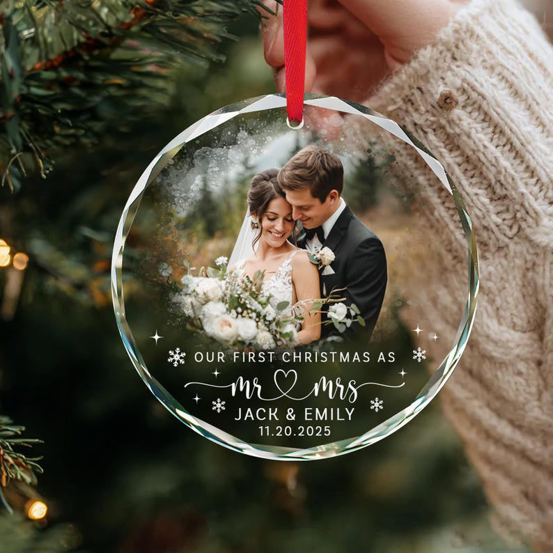 Custom Photo First Christmas Married Ornament: Custom Couple Photo Wedding Keepsake, Mr & Mrs Gift