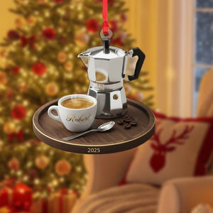 Personalized Coffee Lover Ornament Custom Espresso Decor, Barista Gift, Unique Holiday Coffee Cup Christmas Decoration