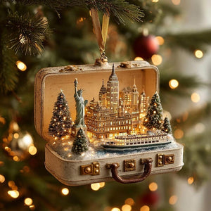 Personalized New York City Ornament | Custom Travel Suitcase Diorama | NYC Skyline Christmas Decor | Unique Holiday Keepsake Gift