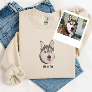 Custom Dog Face Embroidered Sweatshirt or Hoodie, Custom Pet Gift, Dog &Cat Mom Gift, Pet Memorial Gift, Up to 6 Pets