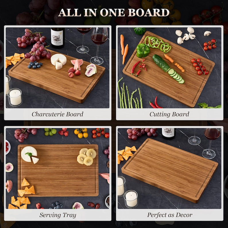 Personalized Bamboo Cutting Board, Custom Wedding Gift, Bespoke Carved Charcuterie Serving Tray