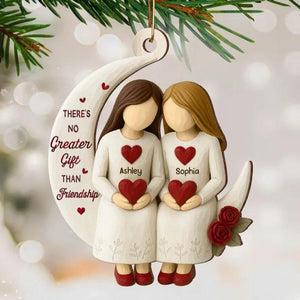 Custom Besties On Moon 3D Effect Roses Wood Ornament, Christmas Friendship Ornament, Besties Christmas Keepsake, Best Friends Home Decor