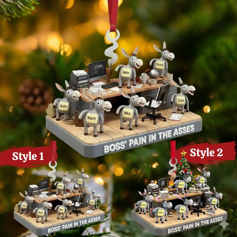 Custom Acrylic 2D Flat Best Team Boss Pain in the Aesses Ornament Funny Christmas Gift, Donkey Squad, Coworker and Office Boss Gift