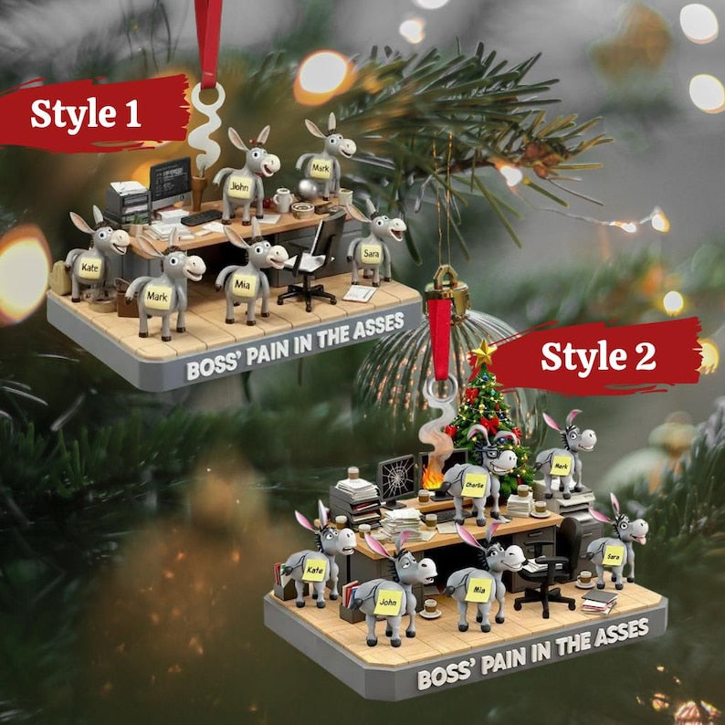 Custom Acrylic 2D Flat Best Team Boss Pain in the Aesses Ornament Funny Christmas Gift, Donkey Squad, Coworker and Office Boss Gift