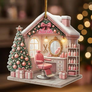 Personalized Hair Salon Christmas Ornament 2D Flat Acrylic Ornament For Hairdressers Hair Stylist Gifts Custom Name Hair Salon Decor