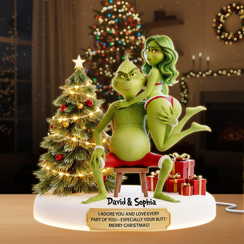 Personalized Mischievous Green Couples Acrylic Ornament, Gifts For Young Couples, Christmas Gift, Anniversary Gift, Ornament Keepsake