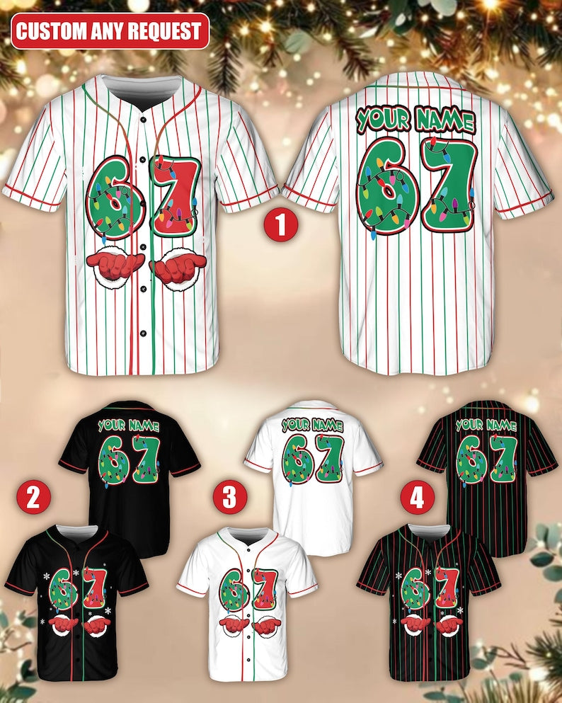 Funny Christmas '67' Meme Baseball Jersey, Festive Holiday Outfit