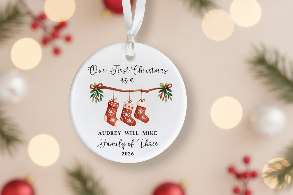 Personalised Christmas Ornament, Our First Christmas as a Family of Four/ Three Ornament, Babys 1st Christmas, Family 2026, Gift for Couple