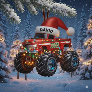 Personalized Christmas Monster Truck Ornament, Custom Name 2025, Holiday Decor for Car Lovers, Customizable Christmas Gift