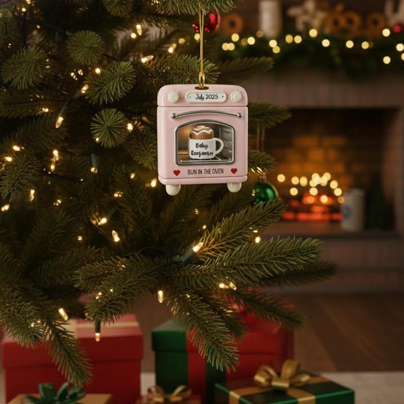 Personalized Bun in the Oven Christmas Ornament - Expecting Baby Announcement - New Mom Gift - Pregnancy Keepsake - 2D Flat Acrylic Ornament