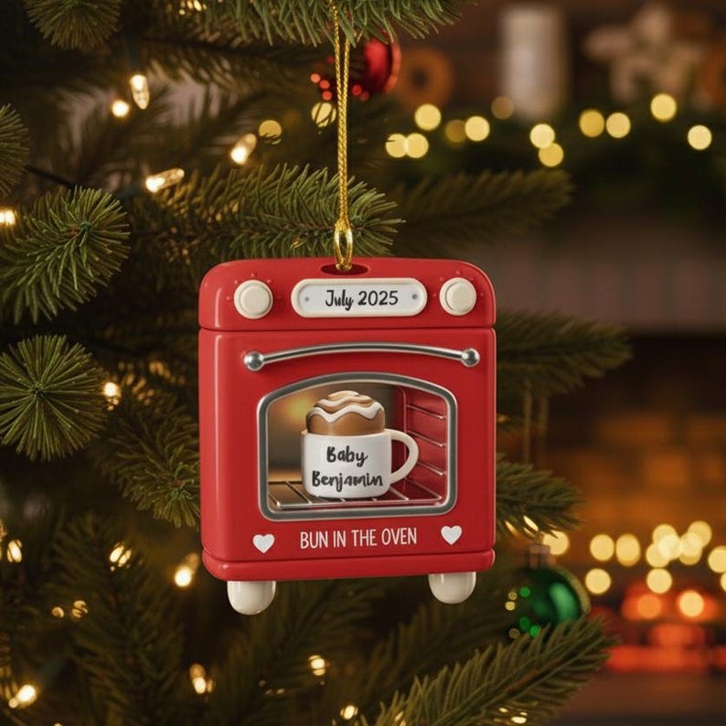 Personalized Bun in the Oven Christmas Ornament - Expecting Baby Announcement - New Mom Gift - Pregnancy Keepsake - 2D Flat Acrylic Ornament