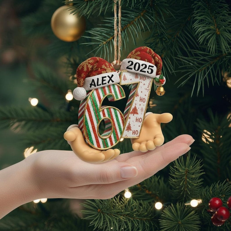 Personalized 67 Ornament 2025 Funny Handheld Acrylic 2D flat Ornament Custom Name Christmas Ornament Trendy Six Seven Holiday Gift