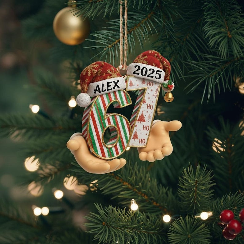 Personalized 67 Ornament 2025 Funny Handheld Acrylic 2D flat Ornament Custom Name Christmas Ornament Trendy Six Seven Holiday Gift