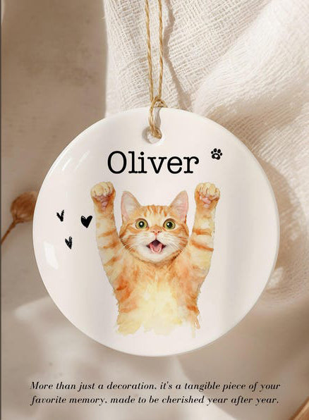 Personalized Watercolor Pet Photo Ornament Custom Dog or Cat Memorial Keepsake