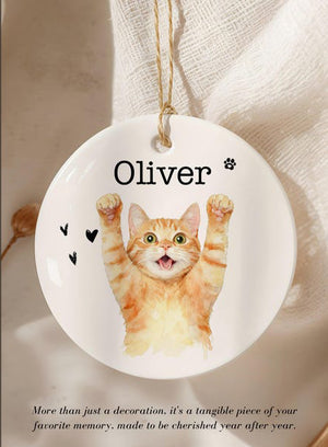 Personalized Watercolor Pet Photo Ornament Custom Dog or Cat Memorial Keepsake