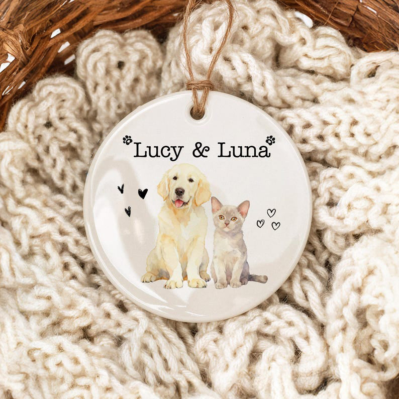 Personalized Watercolor Pet Photo Ornament Custom Dog or Cat Memorial Keepsake