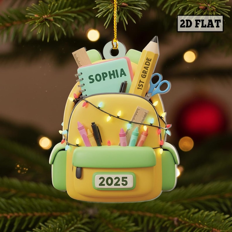 Personalized Kids School Backpack Ornament, Back To School Gift For Kids & Teachers, Custom School Bag Christmas Ornament, Graduation Gift