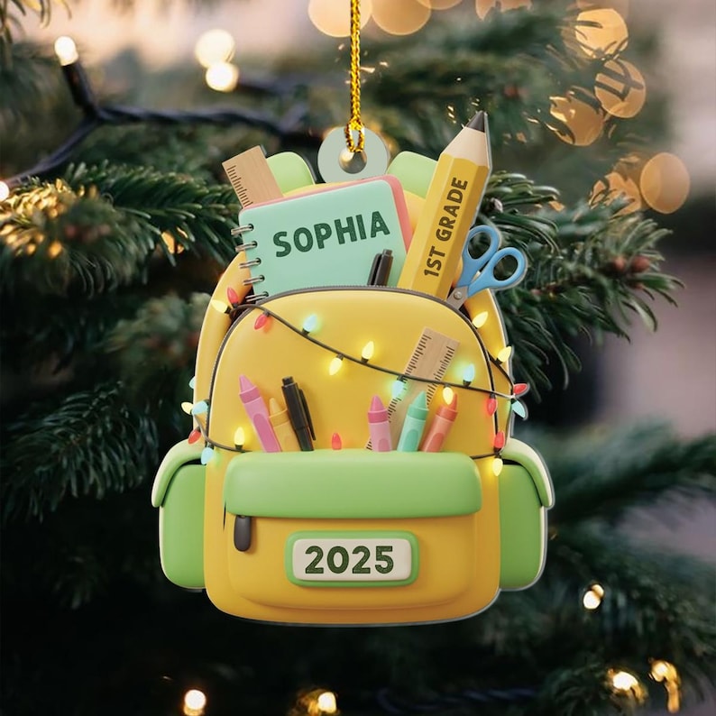 Personalized Kids School Backpack Ornament, Back To School Gift For Kids & Teachers, Custom School Bag Christmas Ornament, Graduation Gift