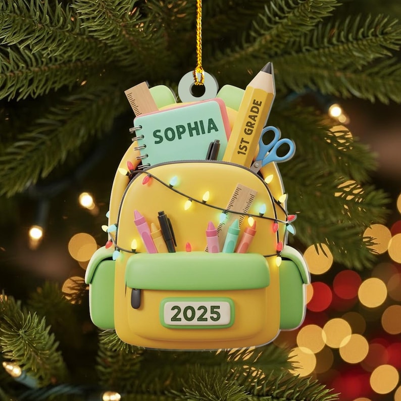 Personalized Kids School Backpack Ornament, Back To School Gift For Kids & Teachers, Custom School Bag Christmas Ornament, Graduation Gift