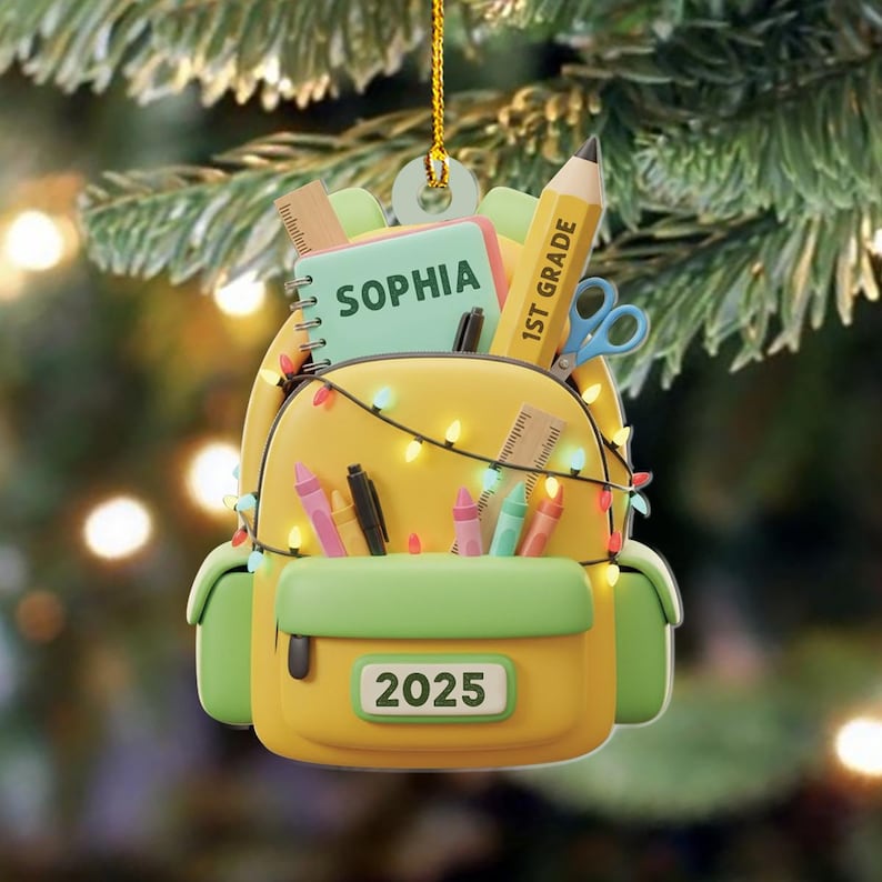 Personalized Kids School Backpack Ornament, Back To School Gift For Kids & Teachers, Custom School Bag Christmas Ornament, Graduation Gift