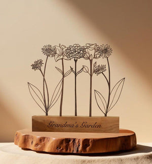 Wood Birth Flower For Mom, Wooden Birth Flower Garden, Engraved Keepsake, Grandma Garden, Home Decor, Gift for Mom, Christmas gift