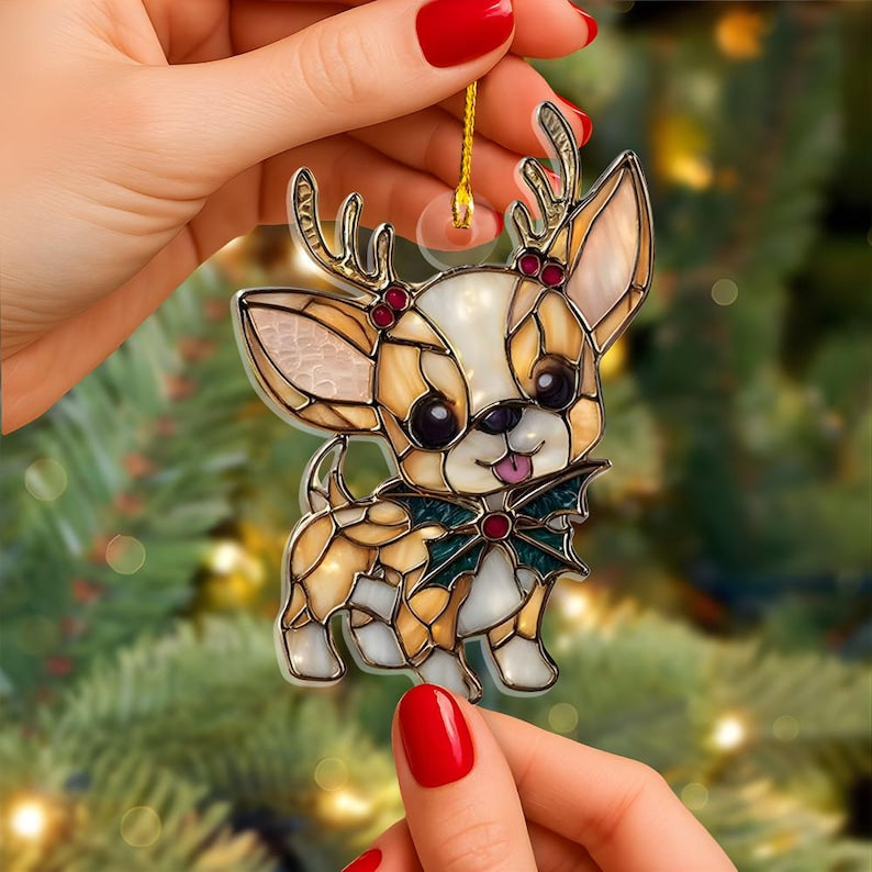 Merry Paws French Bulldog 2D FLAT Acrylic Ornament, Stained Effect Ornament, Holiday Tree Decoration Gift for Pet Lovers and Dog Owners