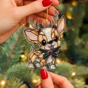 Merry Paws French Bulldog 2D FLAT Acrylic Ornament, Stained Effect Ornament, Holiday Tree Decoration Gift for Pet Lovers and Dog Owners