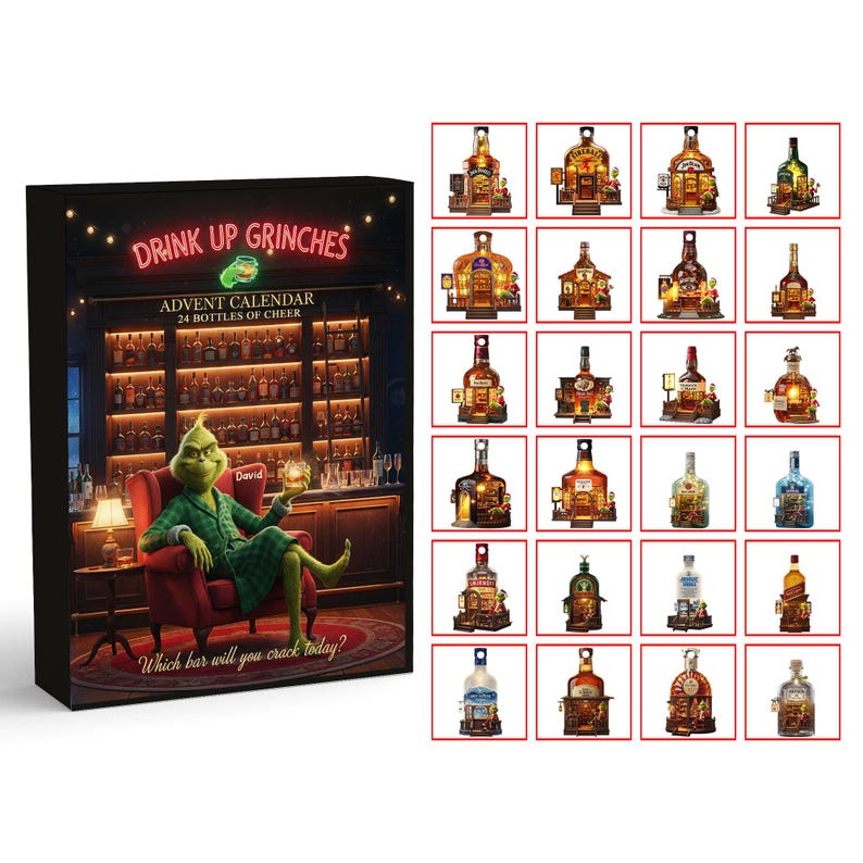 Christmas Green Character Advent Calendar 2025, 24 Bottles Of Cheer, Holiday Vehicle Countdown Box, 24 Mini Ornament.