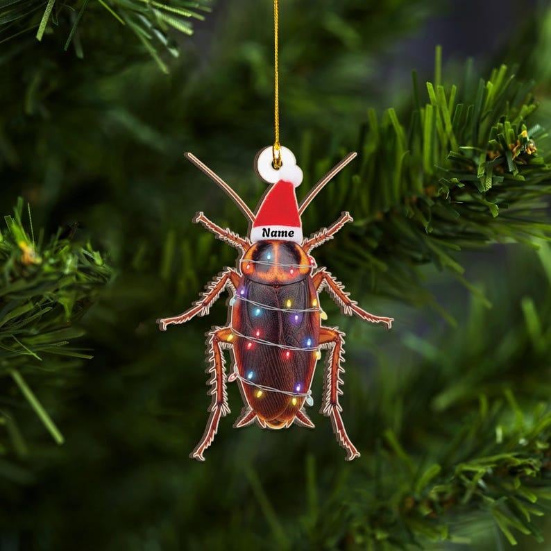 Funny Personalized Cockroach Christmas Ornament, Unique Insect Lover Gift, Custom Name Acrylic Holiday Gag Decor, Quirky Xmas Tree Charm