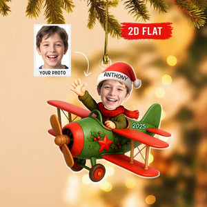 Personalized Kids Driving Photo Ornament, Custom Baby Face & Transportation Ornament, Kids Train Bus Plane Truck 2D Flat Keepsake