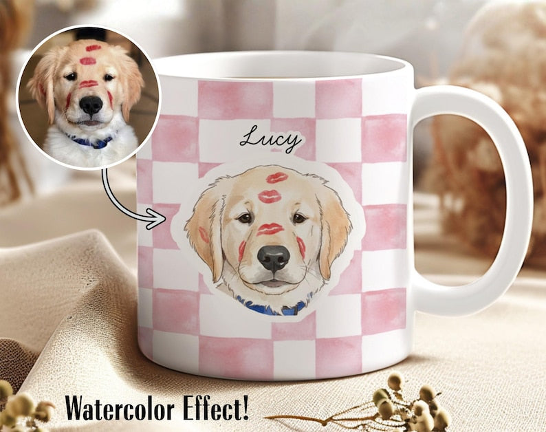 Personalized Pet Mug, Custom Checkered Dog Mug, Cat Mom Gift, Pet Portrait Mug, Custom Pet Gifts, Dog Mom Mug, Gift For Pet Owner