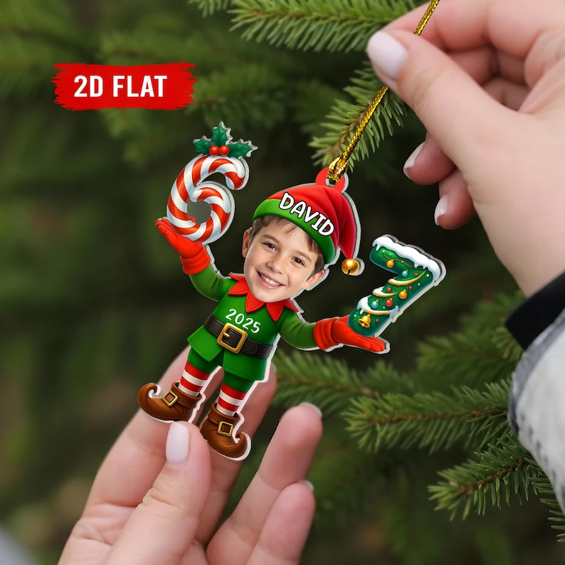 Personalized Santa Elf Photo 67 Ornament, Custom Funny Face Christmas Ornament, Six Seven Meme Ornament, Gen Z Teen Slang Gift