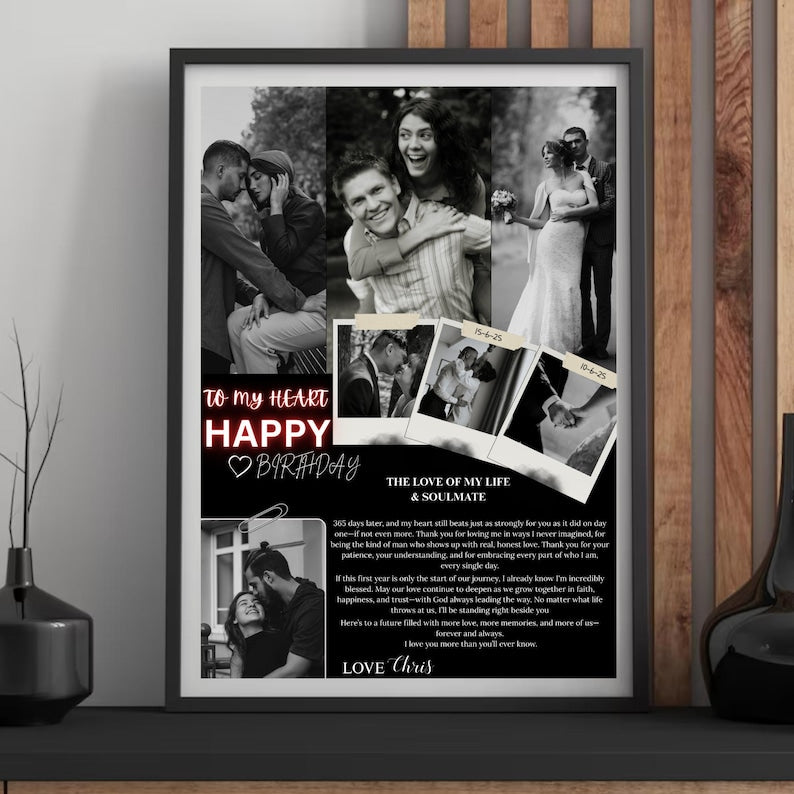 Custom Couples Photo Card Print, Anniversary Keepsake Canvas, Romantic One-Year Gift for Him or Her