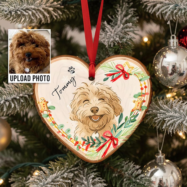 Personalized Wooden Watercolor Pet Photo Ornament, Custom Memorial Keepsake, Pet Portrait Keepsake, Dog Lover Gift Cat Mom Gift, Loss Of Pet
