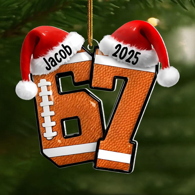 Custom Name 67 Sport Acrylic Ornament, Soccer Baseball Volleyball Basketball Ornament, Six Seven Ornament Gen Alpha Humor, 67 Meme Ornament