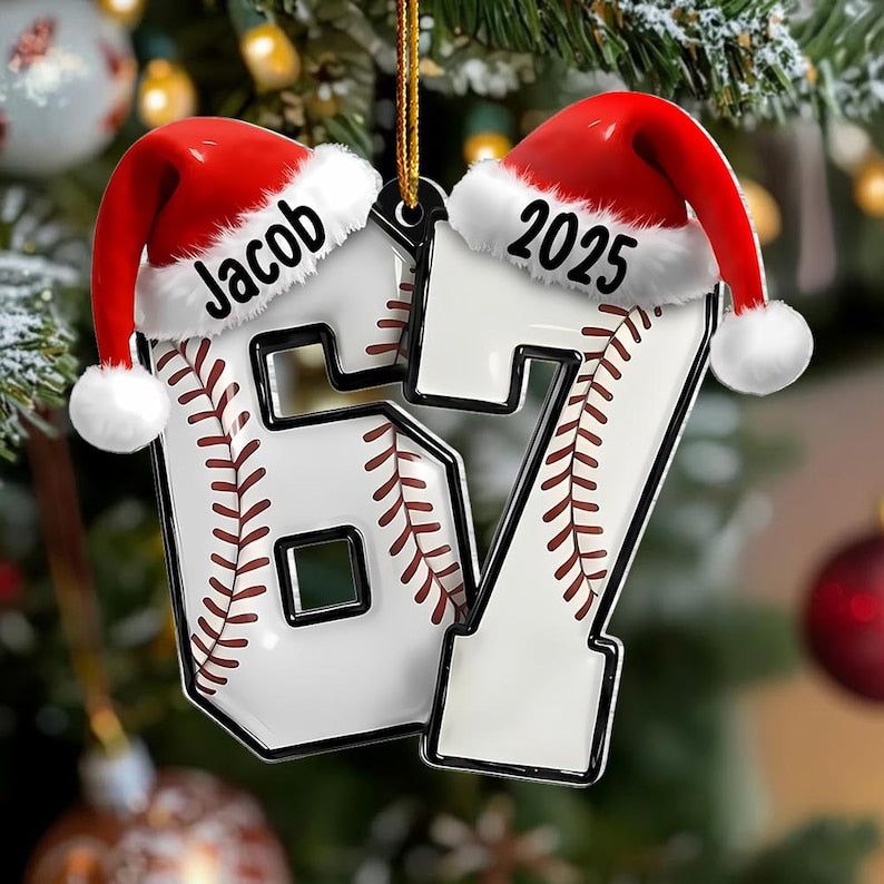 Custom Name 67 Sport Acrylic Ornament, Soccer Baseball Volleyball Basketball Ornament, Six Seven Ornament Gen Alpha Humor, 67 Meme Ornament